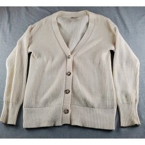 Faherty Boyfriend Cardigan Womens Medium Ivory Cozy V Neck Sweater Oversized